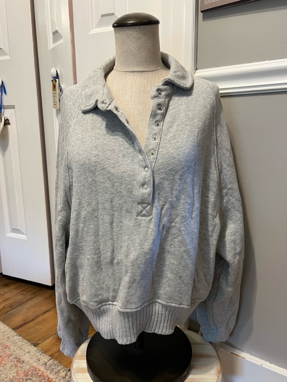 aerie Light Gray Henley Pullover Sweatshirt